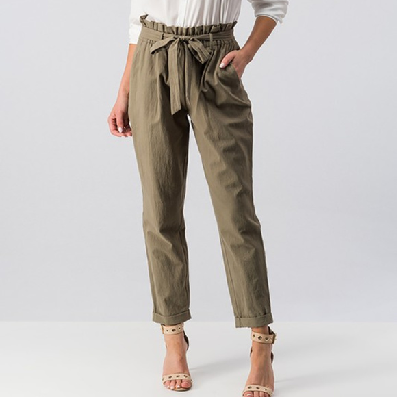 FOLDED PLEAT DETAIL PEGGED PANTS WITH TIE - Picture 4 of 7
